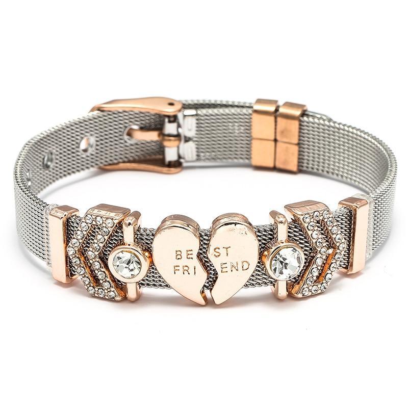 Conjunto de Pulseras de Acero Inoxidable Elegante con Charm de Corazón de Cristal