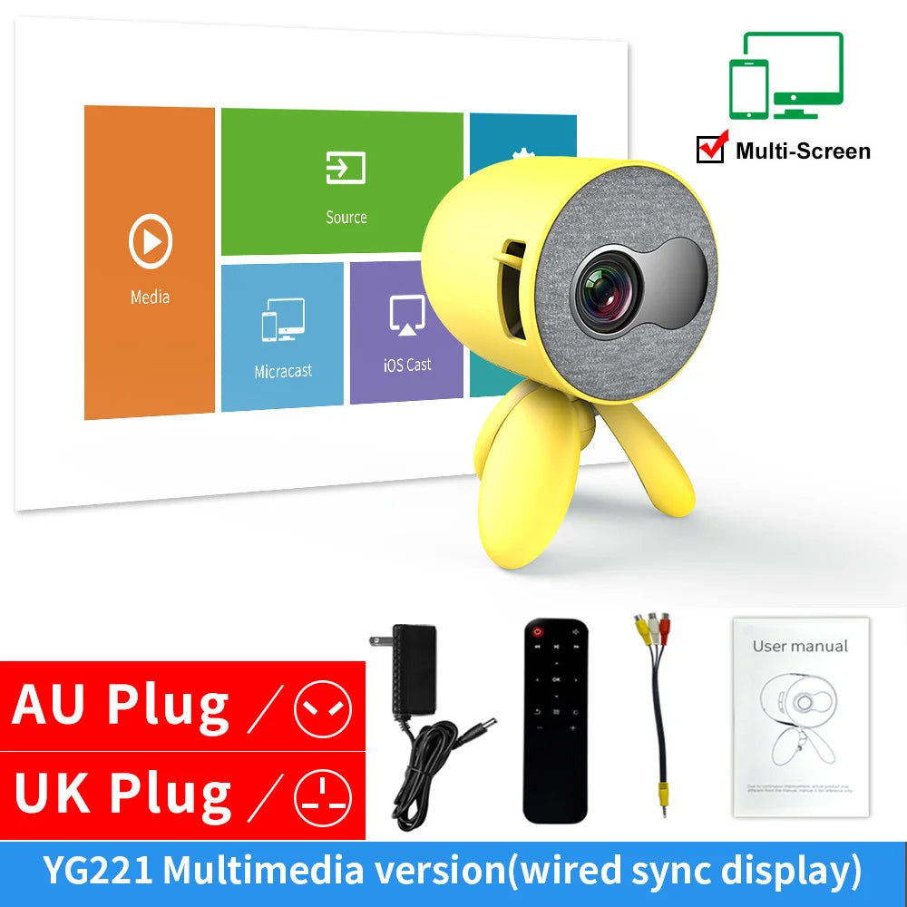 LEJIADA YG220 Mini Projector 3.5mm Audio Phone with screen Update Version Portable Pocket Cute Projector Video Player Kids Gift - Korvel