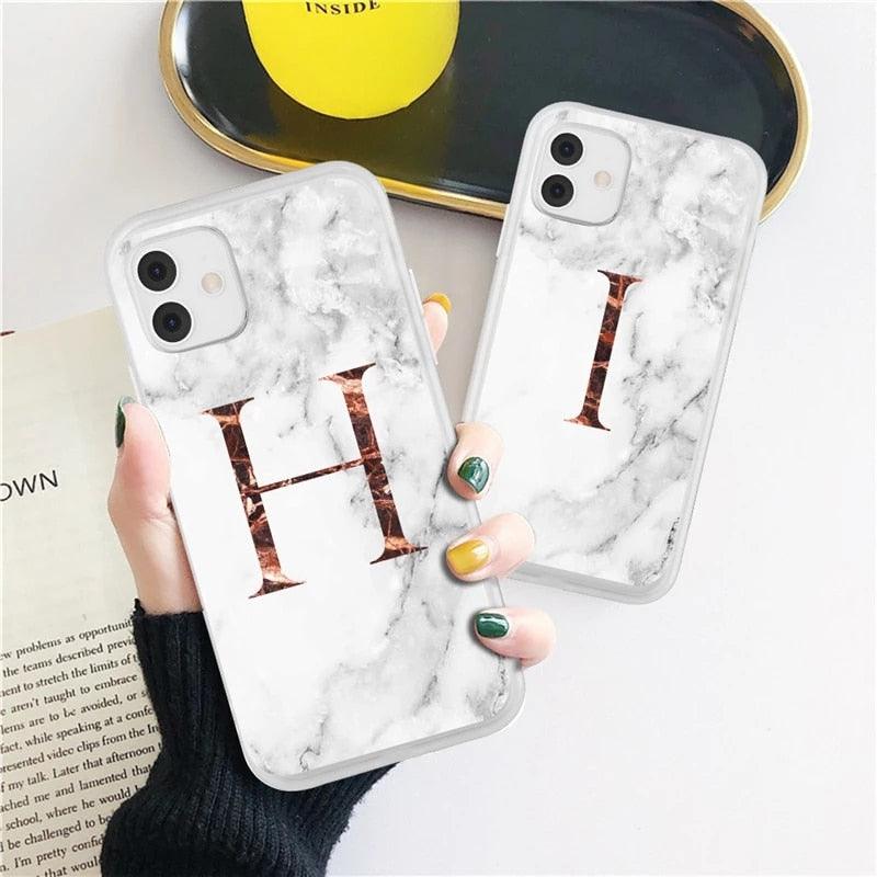 Funda de teléfono de textura de mármol blanco A-Z premium para iPhone 12 Mini