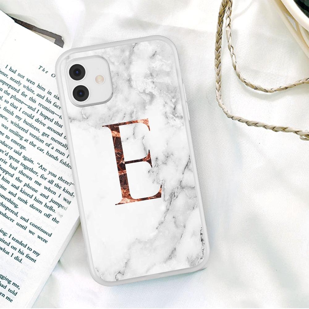 Funda de teléfono de textura de mármol blanco A-Z premium para iPhone 12 Mini
