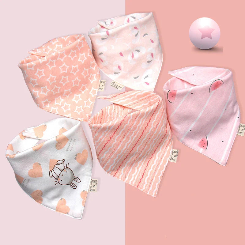 5Pcs/Set Baby Bibs Triangle Double Cotton Bandana Bibs Baby Boys Girls Babador Feeding Smock Infant Burp Cloth Baby Saliva Towel - Korvel