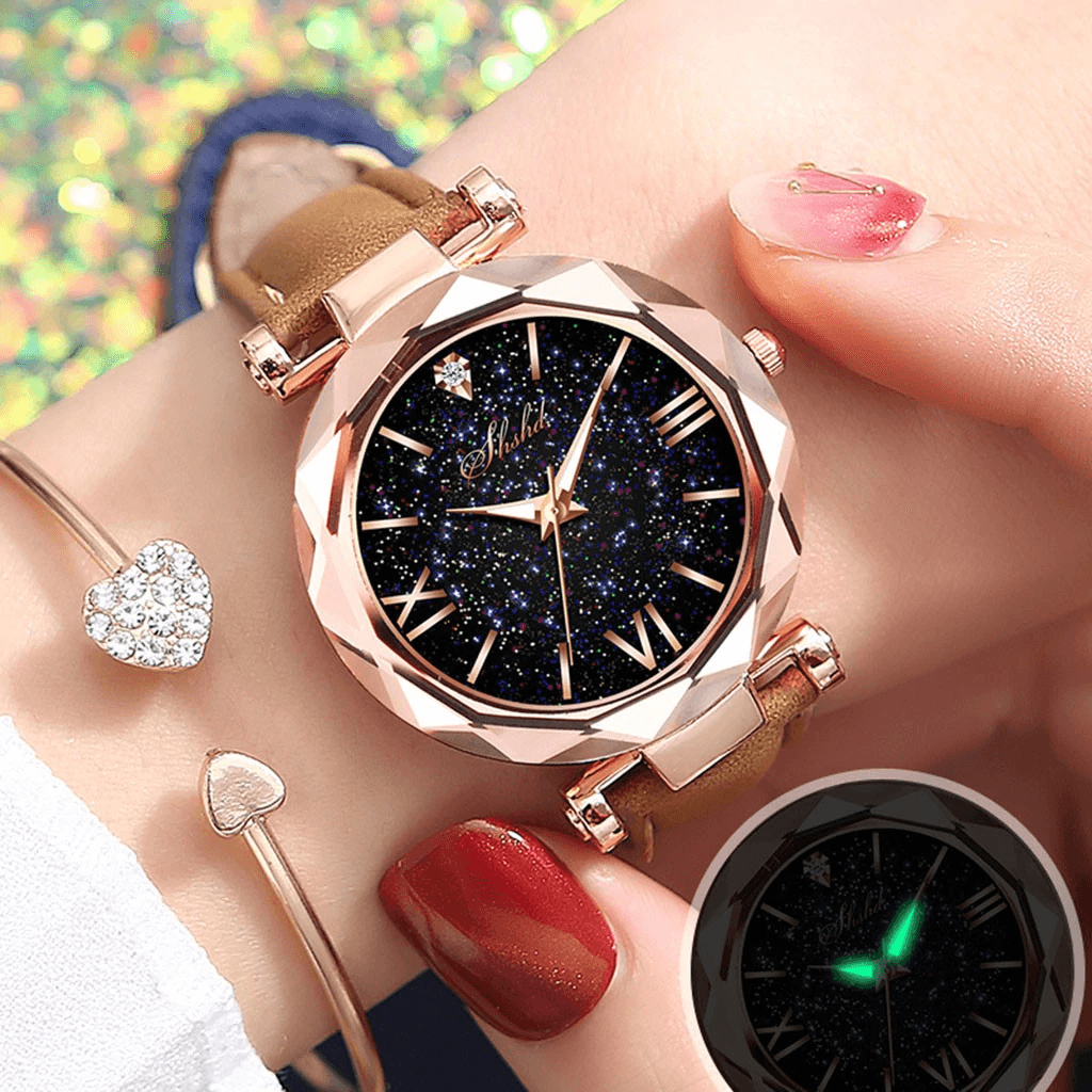Montre à Quartz de Luxe pour Femmes avec Détails Fluorescents