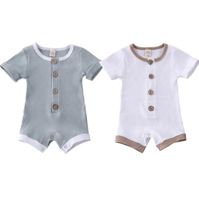 Retro Ribbed Solid Romper for Infants