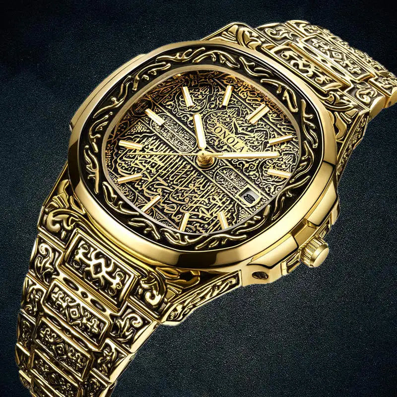 ONOLA Luxury Retro Golden Stainless Steel Watch for Men