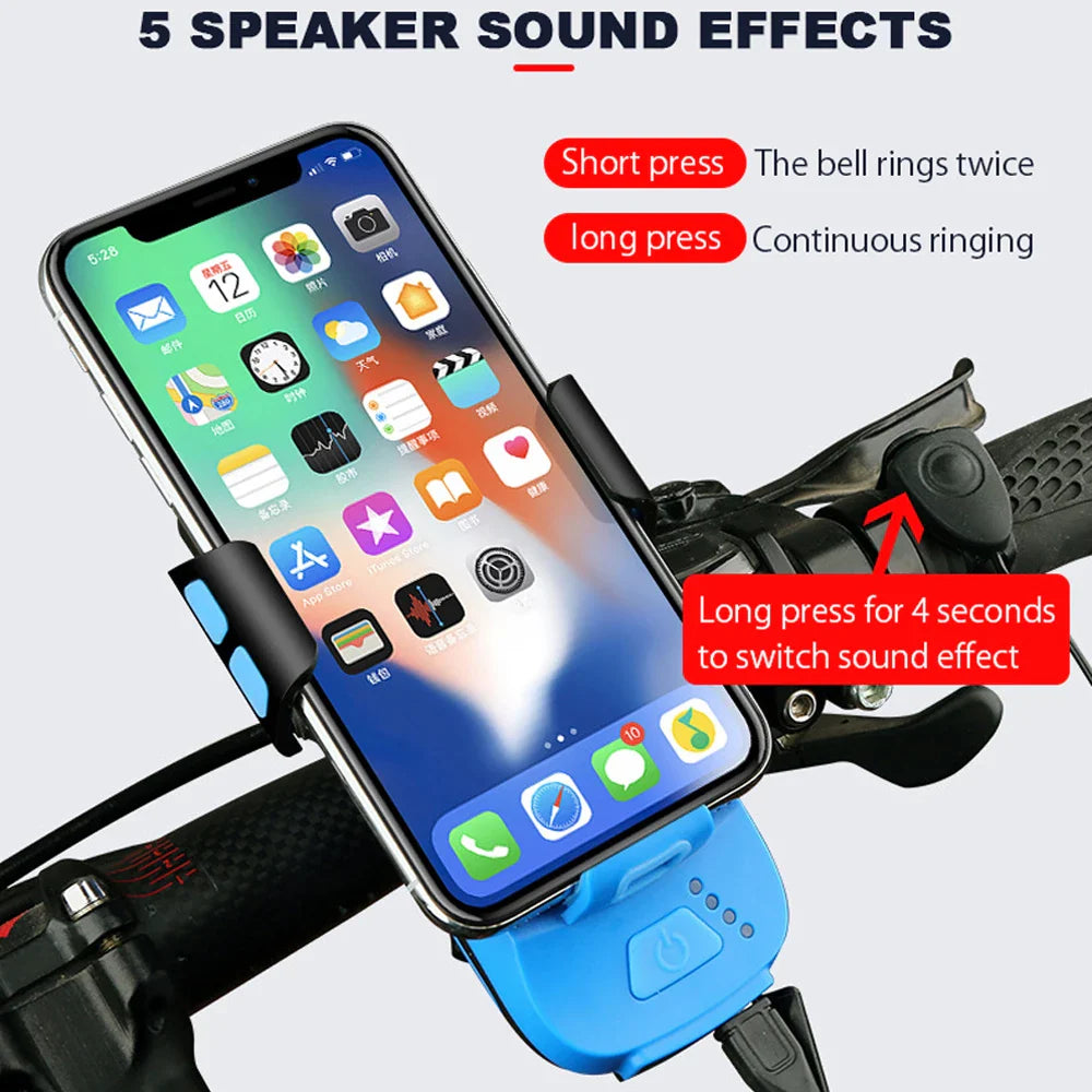 5 IN 1 Multifunction Bicycle Light USB Solar Charging Horn Phone Holder Power Bank Front Lamp For Bicycle Led Lamp Accessories - Korvel