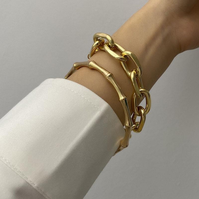 Luxury Gold Color Metal Chain Link Bamboo Bracelet