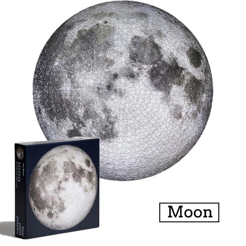Rompecabezas redondo moderno de 1000 piezas - Luna y planetas