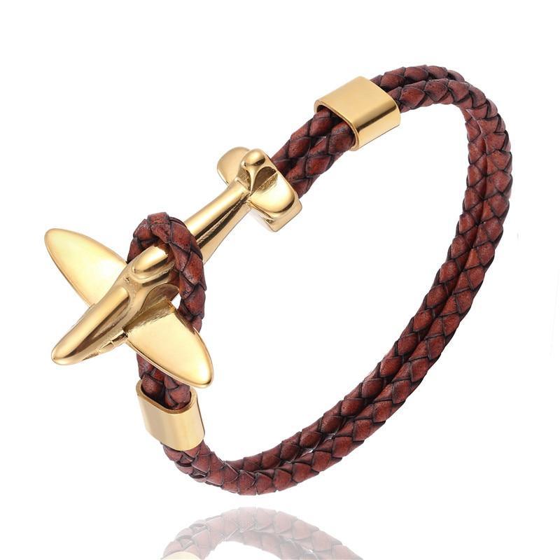 Pulsera de Ancla de Aviación de Acero Inoxidable Dorado para Hombres y Mujeres
