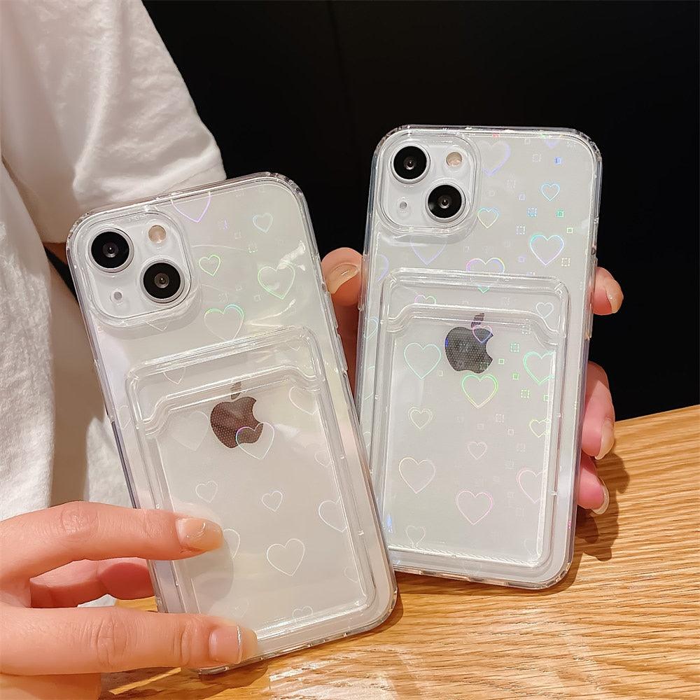 Colorful Holographic Love Heart Phone Case for iPhone