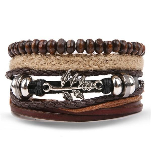 Vintage Black Bead Leather Bracelet for Men and Women