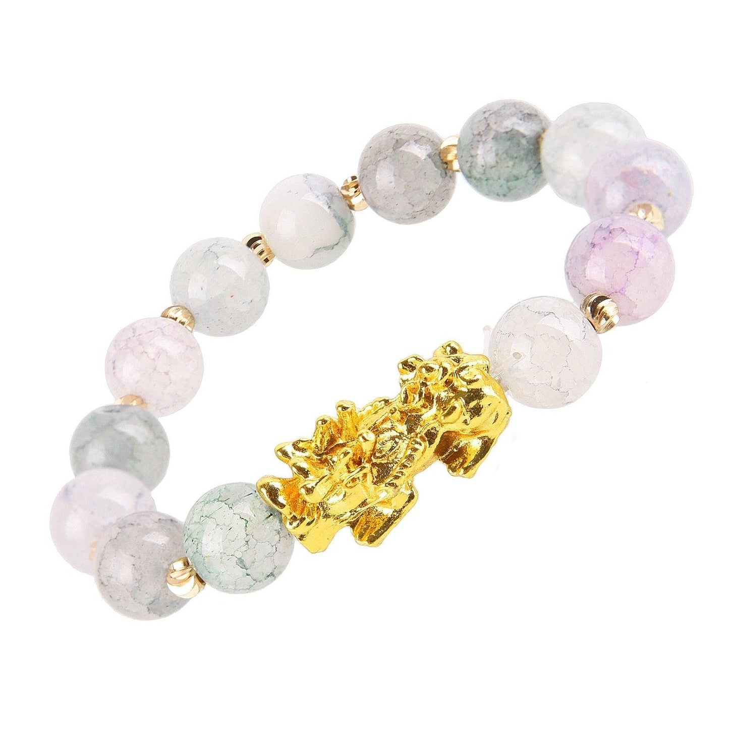 Obsidian Stone Beads Bracelet - Unisex Gold Black Pixiu Design