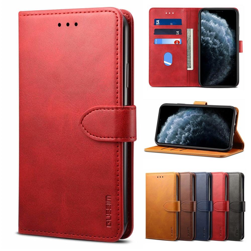 Luxury Red Leather Magnetic Flip Case for iPhone