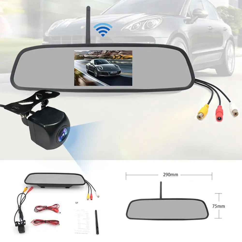 Rearview Mirror Camera Dvr 4.3-inch Rear View Mirror + Reversing Camera Wireless Car Reversing Camera Automobile Video Recorder - Korvel