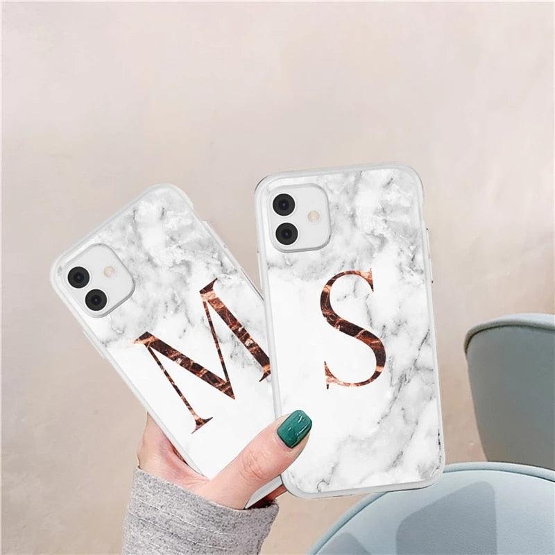 Funda de teléfono de textura de mármol blanco A-Z premium para iPhone 12 Mini