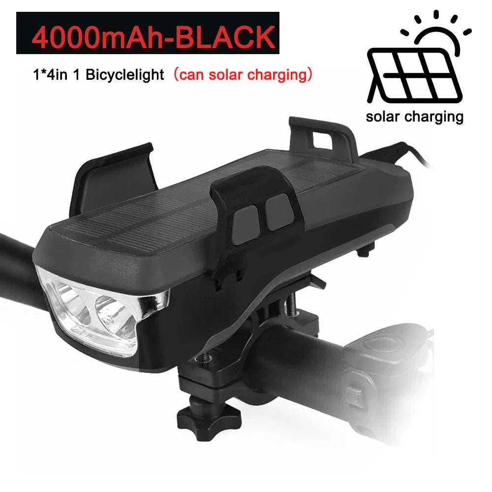 5 IN 1 Multifunction Bicycle Light USB Solar Charging Horn Phone Holder Power Bank Front Lamp For Bicycle Led Lamp Accessories - Korvel