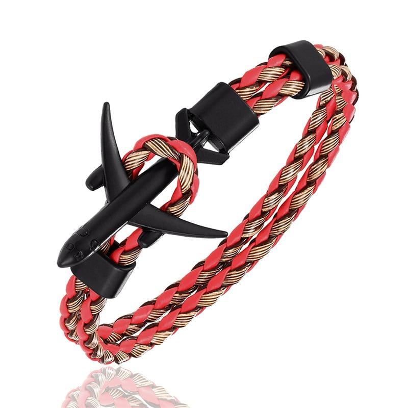 Pulsera de Cuero con Ancla de Avión Elegante para Hombres y Mujeres