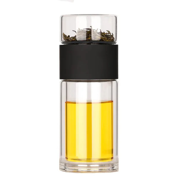 Portable Double Wall Glass Tea Mug Coffee Travel Cup Infuser Drink Bottle Tumbler Drinkware Eco-Friendly - Korvel