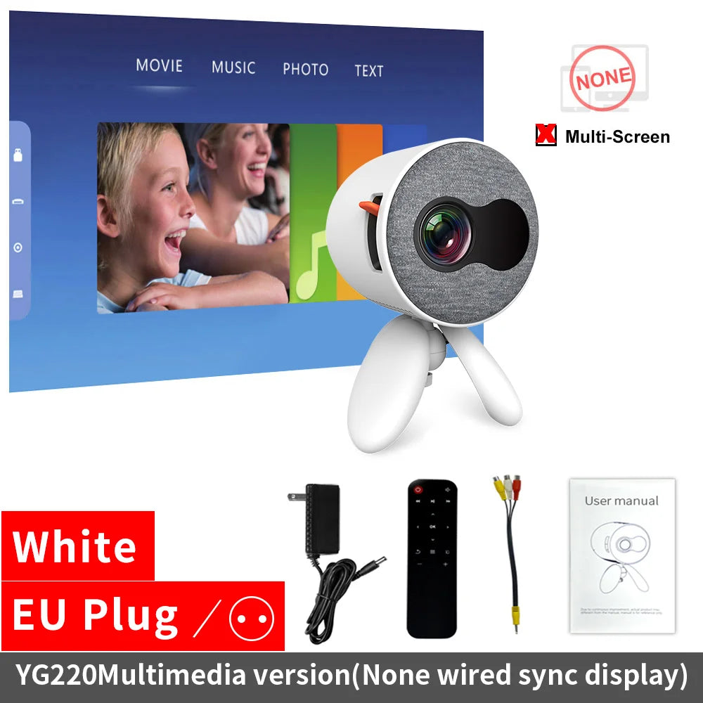 LEJIADA YG220 Mini Projector 3.5mm Audio Phone with screen Update Version Portable Pocket Cute Projector Video Player Kids Gift - Korvel
