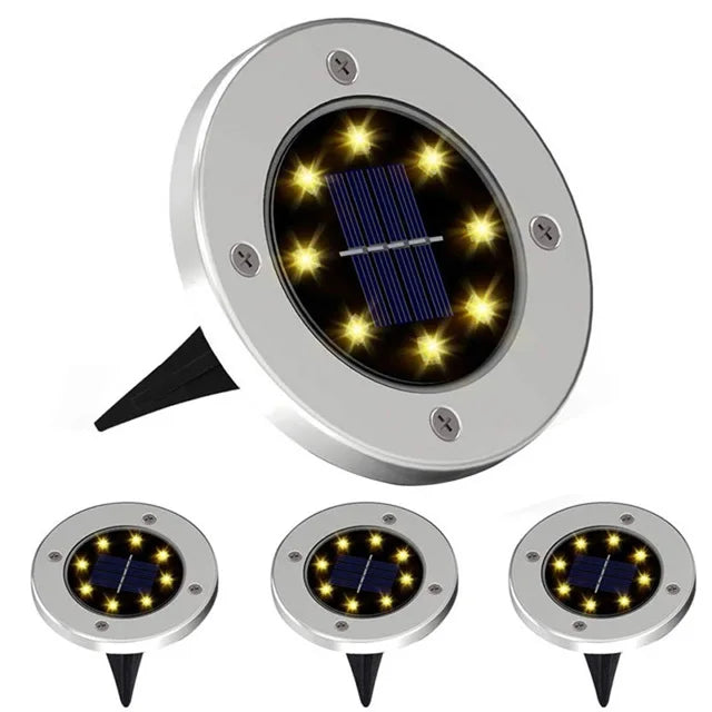 4Pcs Solar Power Disk Light 8LED Ground Lamp Light Spot Lamp for Outdoor Path Way Yard Garden Decking Lawn Waterproof - Korvel