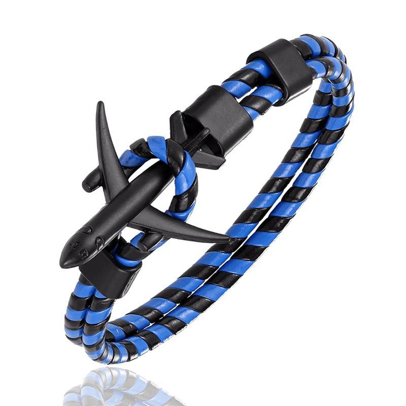 Pulsera de Cuero con Ancla de Avión Elegante para Hombres y Mujeres
