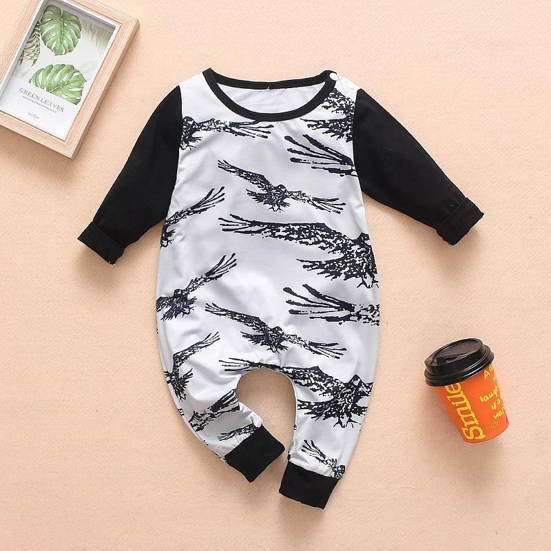 Floral Dinosaur Car Printed Baby Romper - Long Sleeve