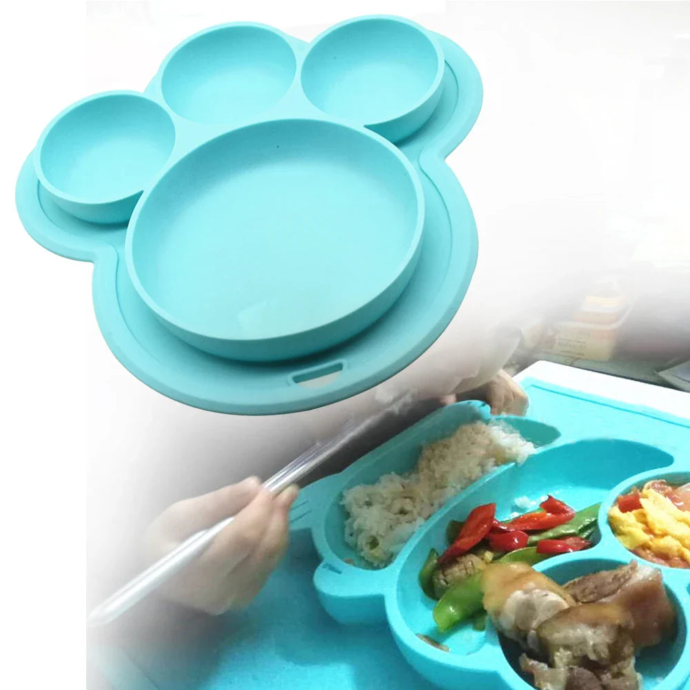 Kids Bear Paw Silicone Feeding Plate - Safe & Fun Tableware