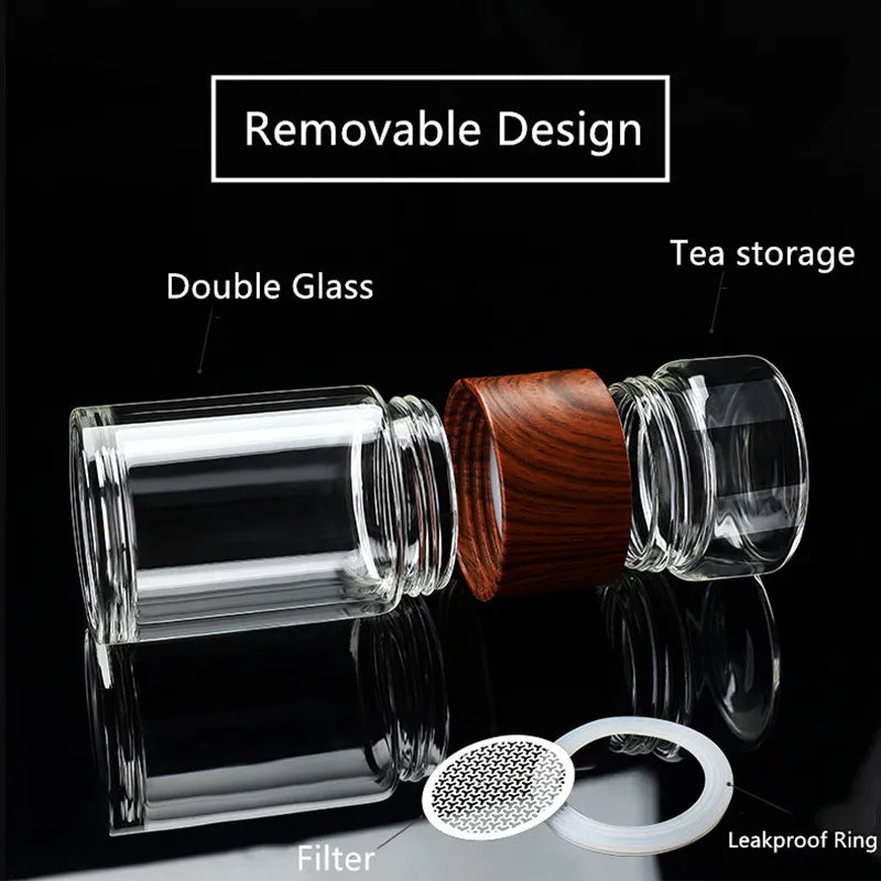 Portable Double Wall Glass Tea Mug Coffee Travel Cup Infuser Drink Bottle Tumbler Drinkware Eco-Friendly - Korvel