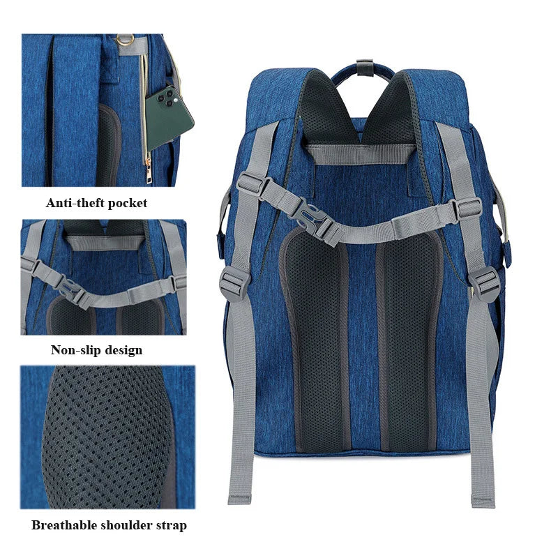 USB Diaper Bags Backpack Foldable Sunscreen Baby Bed Crib Bag Large Capacity Insulation Nursing Stroller Bag With Changing Mat - Korvel