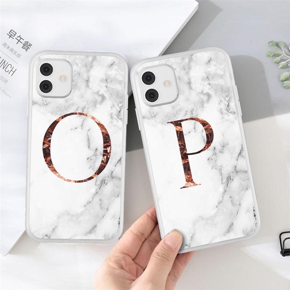 Funda de teléfono de textura de mármol blanco A-Z premium para iPhone 12 Mini
