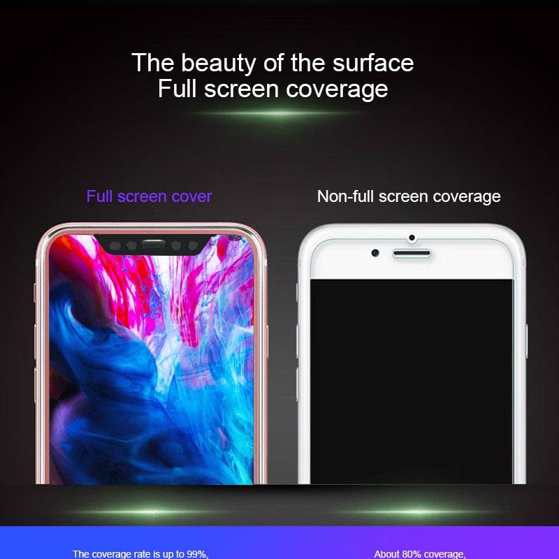 Protecteur d'écran en verre trempé 10D à bords incurvés pour iPhone