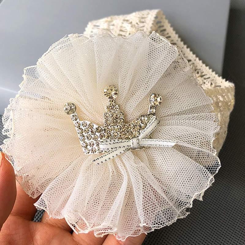 Elegant Handmade Baby Girl Hair Band with Rhinestone Crown - Perfect for Infants - Korvel