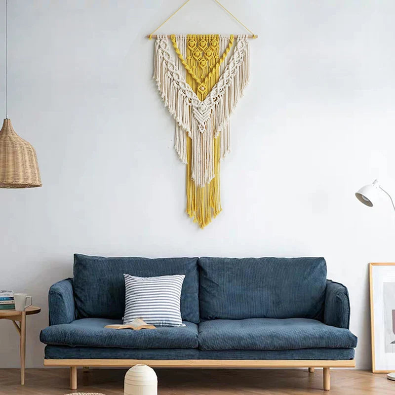 Nordic Macrame Wall Hanging Handmade Tapestry Boho Decor Tassel Living Room Wall Hanging Decoration - Korvel