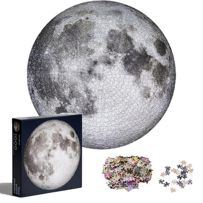 1000-Piece Modern Round Jigsaw Puzzle - Moon and Planets