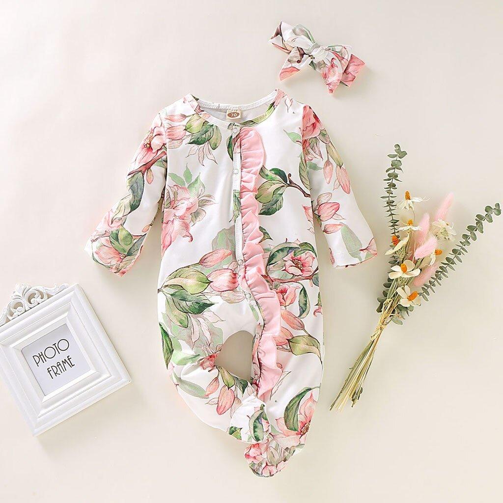 Luxury Floral Newborn Baby Girl Romper with Bow