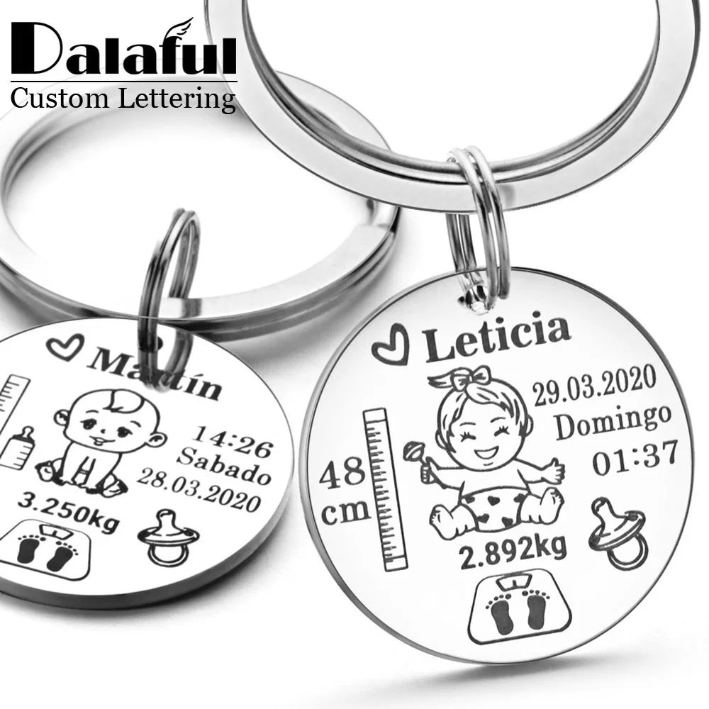 Lovely Personalized Baby Boys Girls Keychain  Name Birth Weight Height For Newborn Commemorate New Mom Dad Gift Keyring P026_C - Korvel