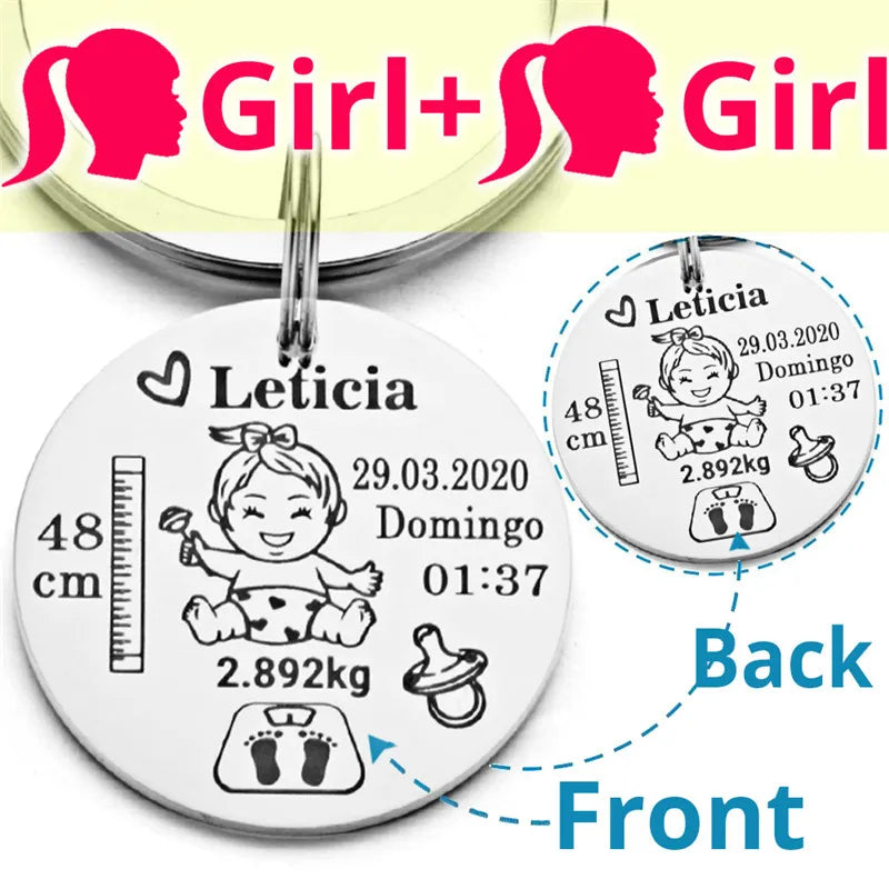 Lovely Personalized Baby Boys Girls Keychain  Name Birth Weight Height For Newborn Commemorate New Mom Dad Gift Keyring P026_C - Korvel