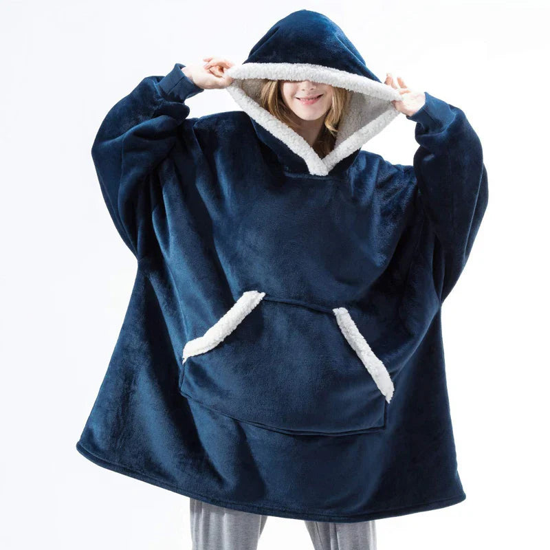 Winter Warm Fleece Wearable Hooded Blanket Fluffy TV Blanket Hoodie - Korvel