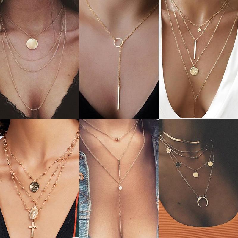 Modern Vintage Multilayer Crystal Gold Choker Necklace