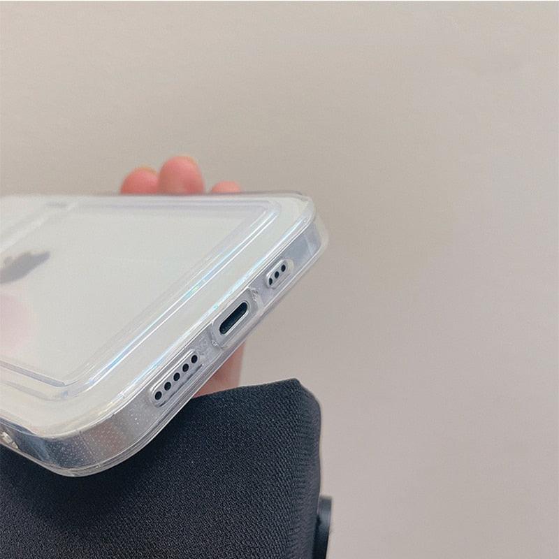 Transparent Card Holder Silicone Case for iPhone