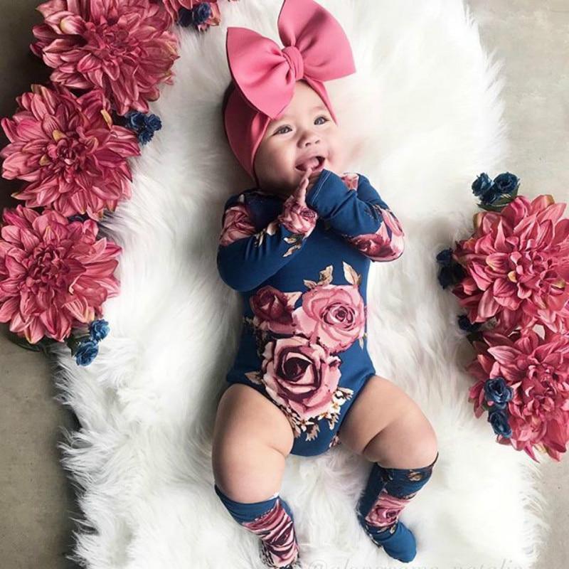 Floral Long Sleeve Baby Romper with Cozy Leg Warmers