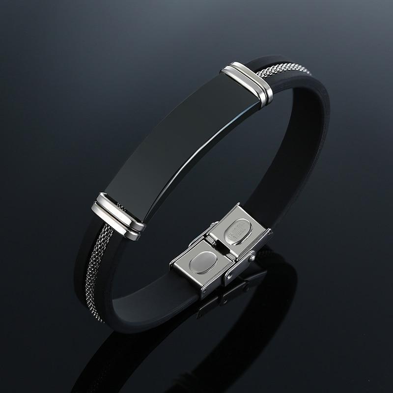 Pulsera de Acero Inoxidable para Hombre con Estrías Negras y Elegantes