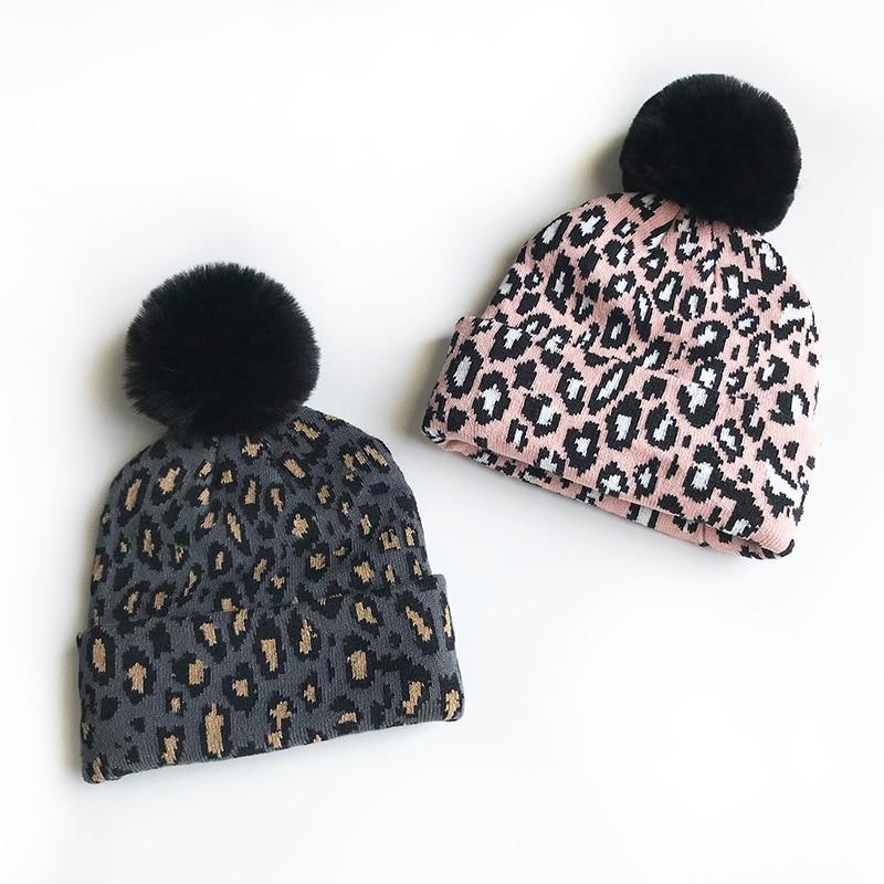 Elegant Leopard Design Winter Hats for Mothers and Children