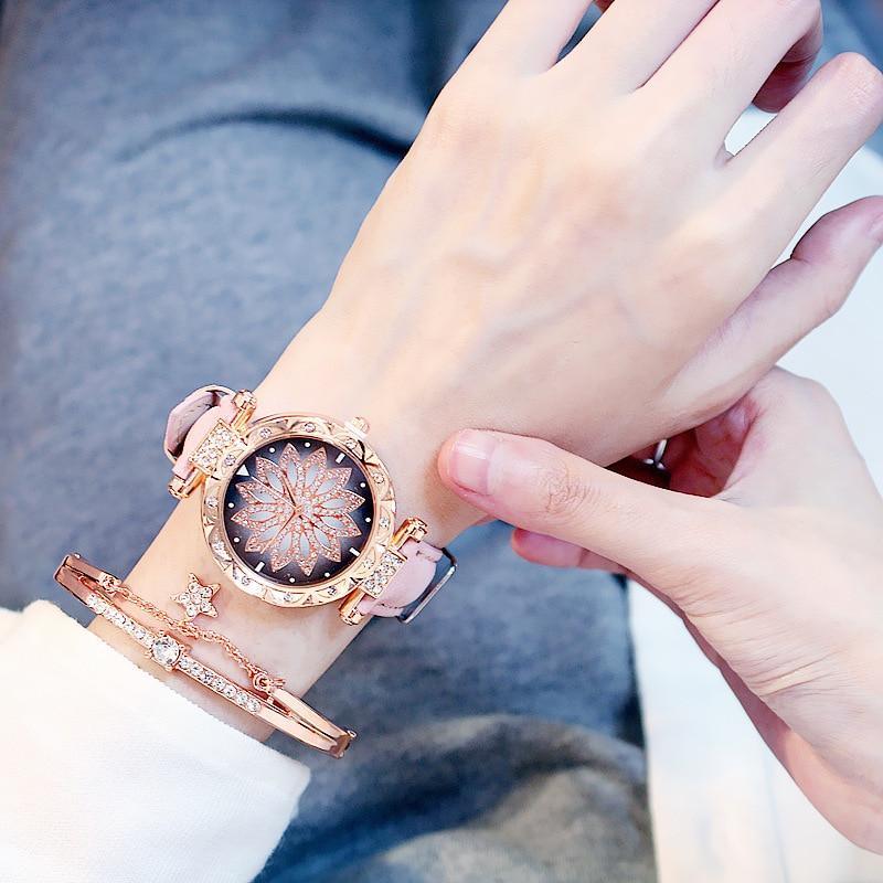 Elegant Starry Sky Women's Quartz Watch Set