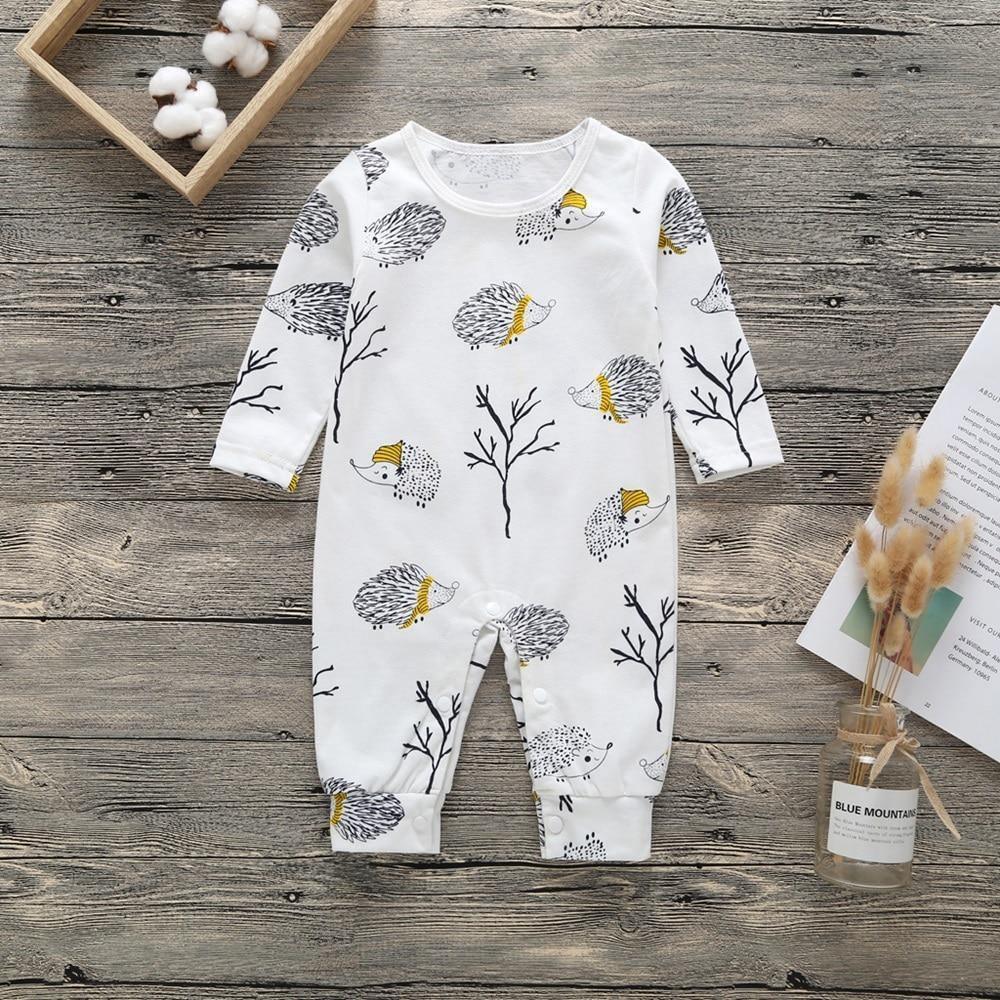 Floral Dinosaur Car Printed Baby Romper - Long Sleeve