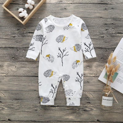 Floral Dinosaur Car Printed Baby Romper - Long Sleeve