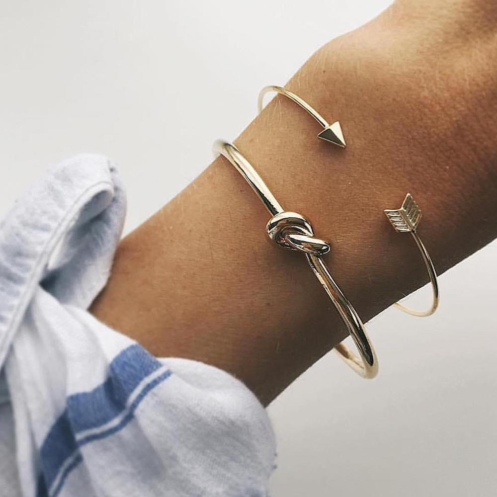 Elegant Gold-Color Arrow Knotted Bracelet Set for Women
