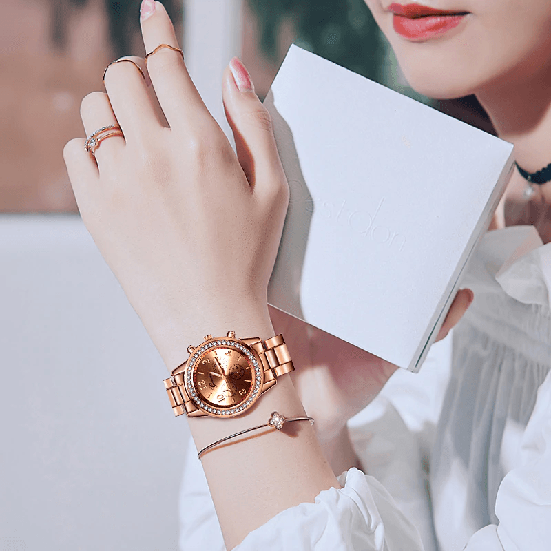 Montre classique de luxe en rhinestones pour femmes