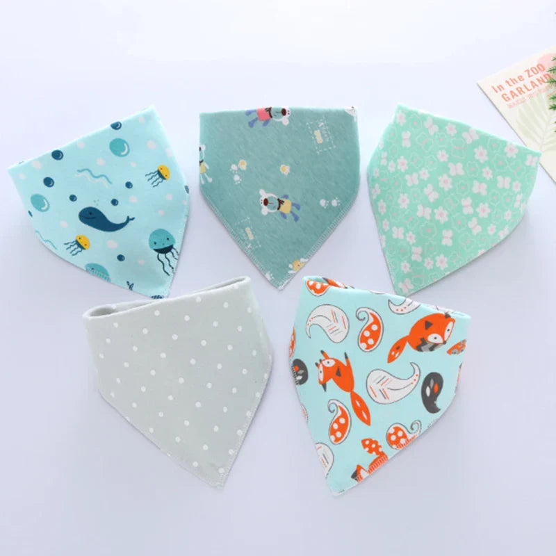 5Pcs/Set Baby Bibs Triangle Double Cotton Bandana Bibs Baby Boys Girls Babador Feeding Smock Infant Burp Cloth Baby Saliva Towel - Korvel