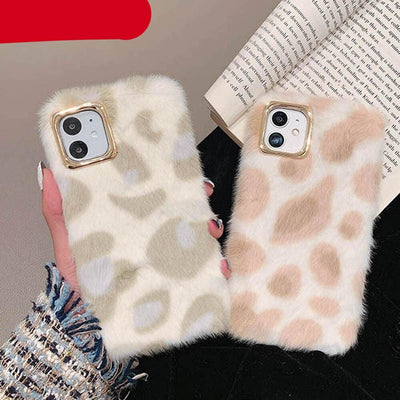 Coque de téléphone en peluche léopard fashion pour modèles d'iPhone