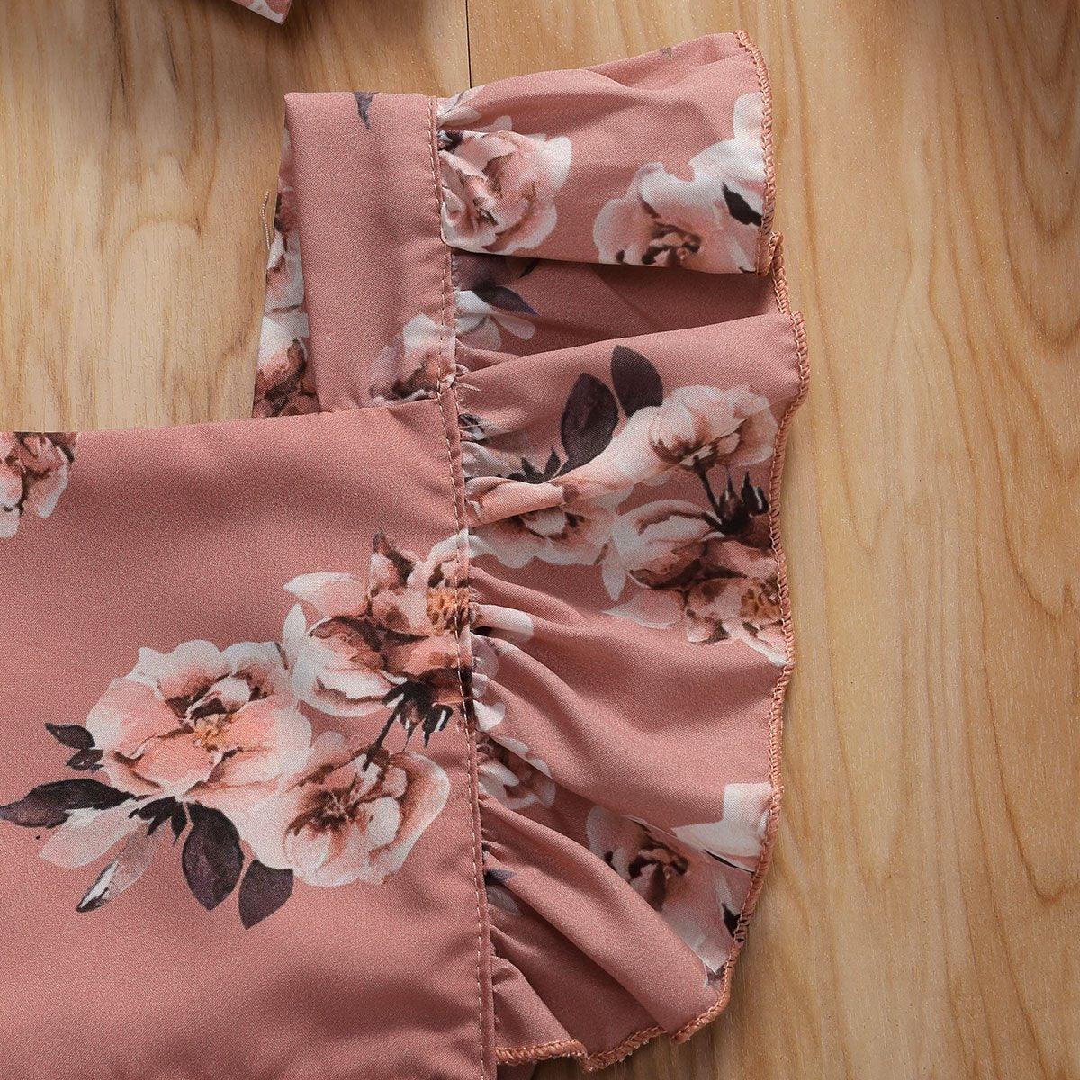 Combinaison à volants imprimée florale pour bébés filles avec bandeau